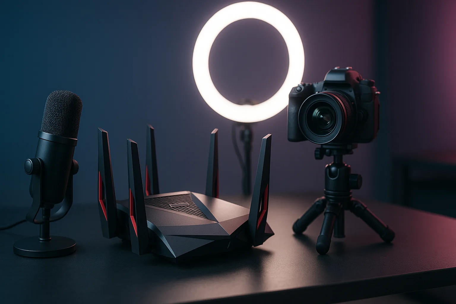 Roteador gamer com múltiplas antenas: design não é só estética — antenas externas melhoram a cobertura