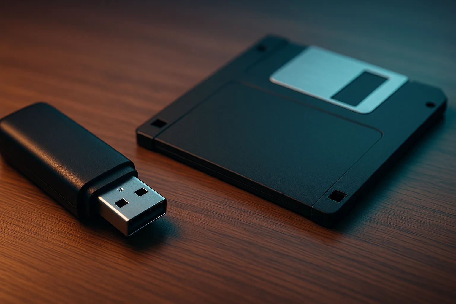 DiskOnKey de primeira geração ao lado de um disquete 3,5