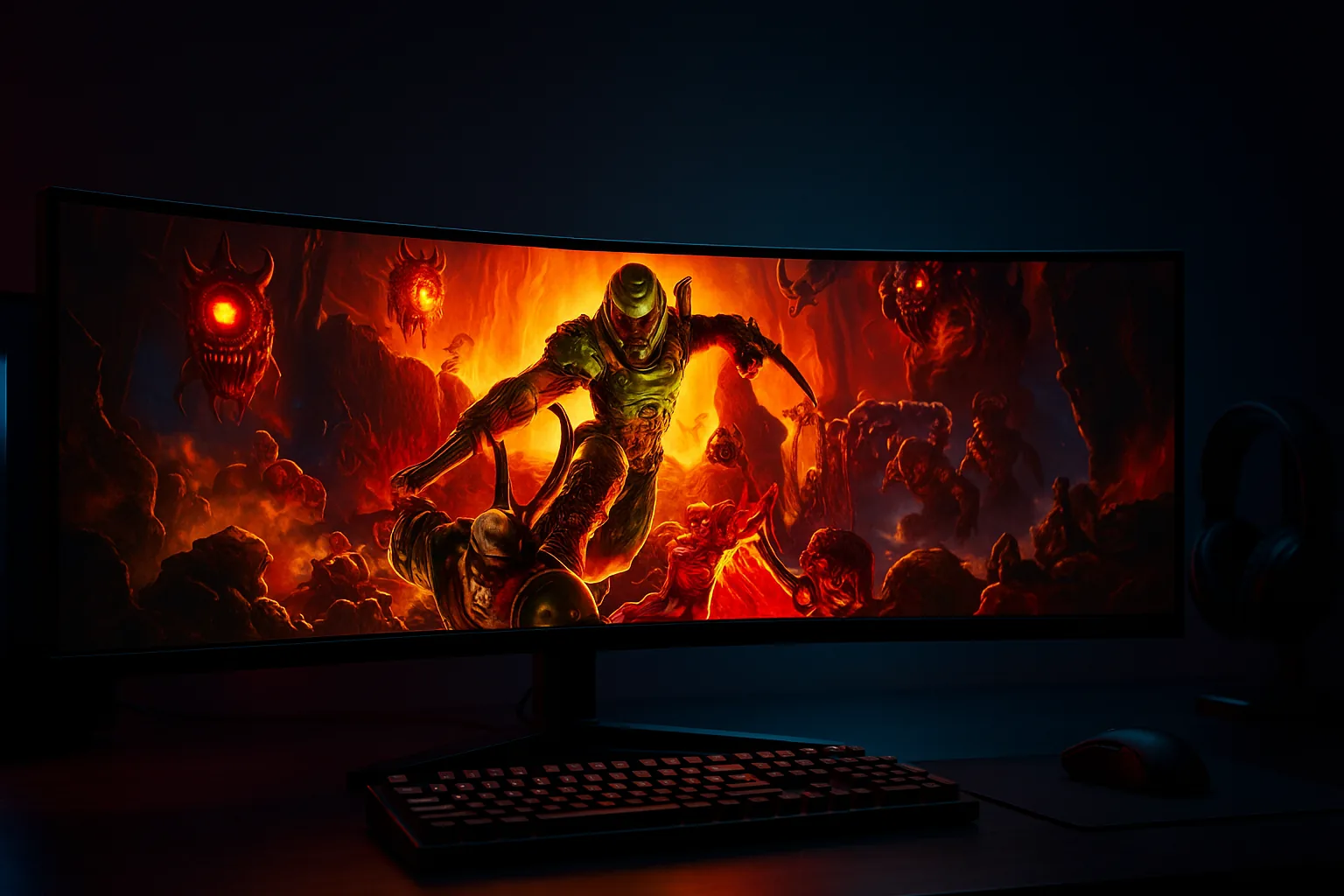 Doom original rodando em monitor CRT — o visual icônico que virou obsessão de portabilidade