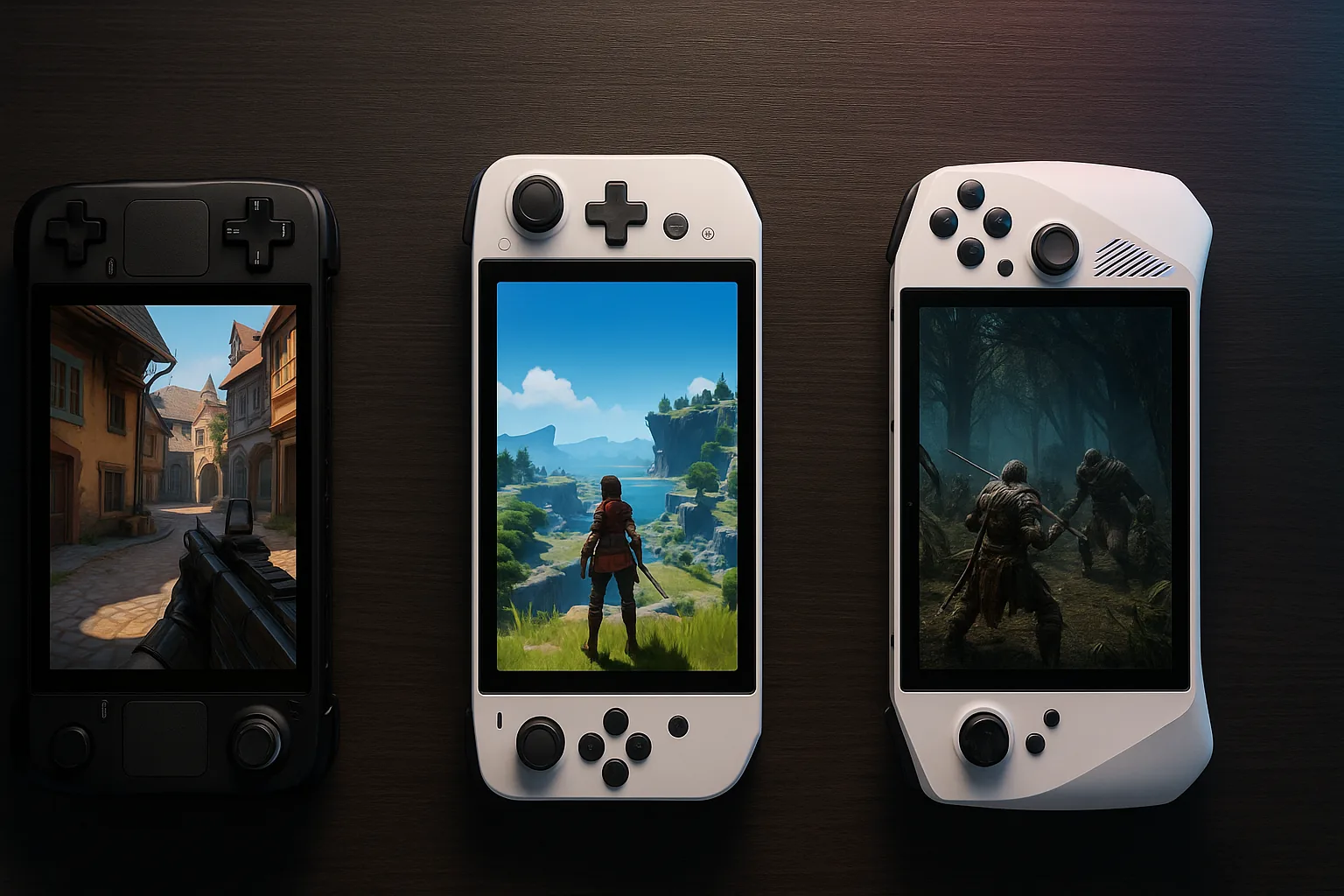 Legion Go ao lado de seus principais concorrentes no segmento de handhelds